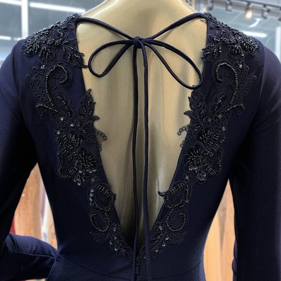 Beige Deep V-Neckline Party Mother of Bride Groom Evening Long Gown Dress 382 - Picture 4 of 8